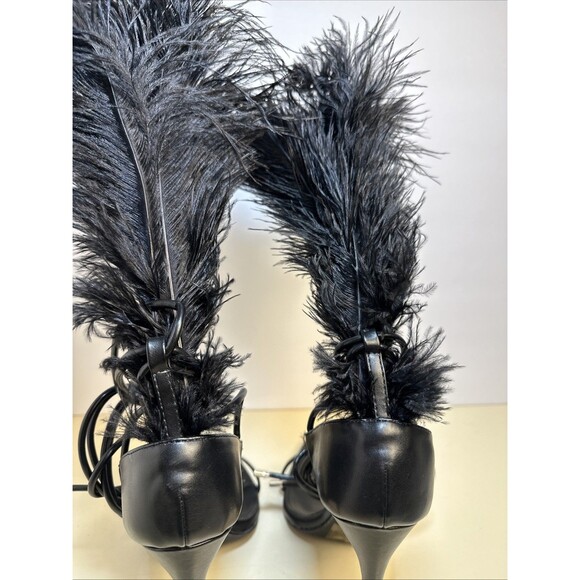 AZALEA WANG CLEASBY FEATHER SANDAL BLACK WRAP Stiletto HEEL Sz 7 New Year's Eve - Picture 6 of 12